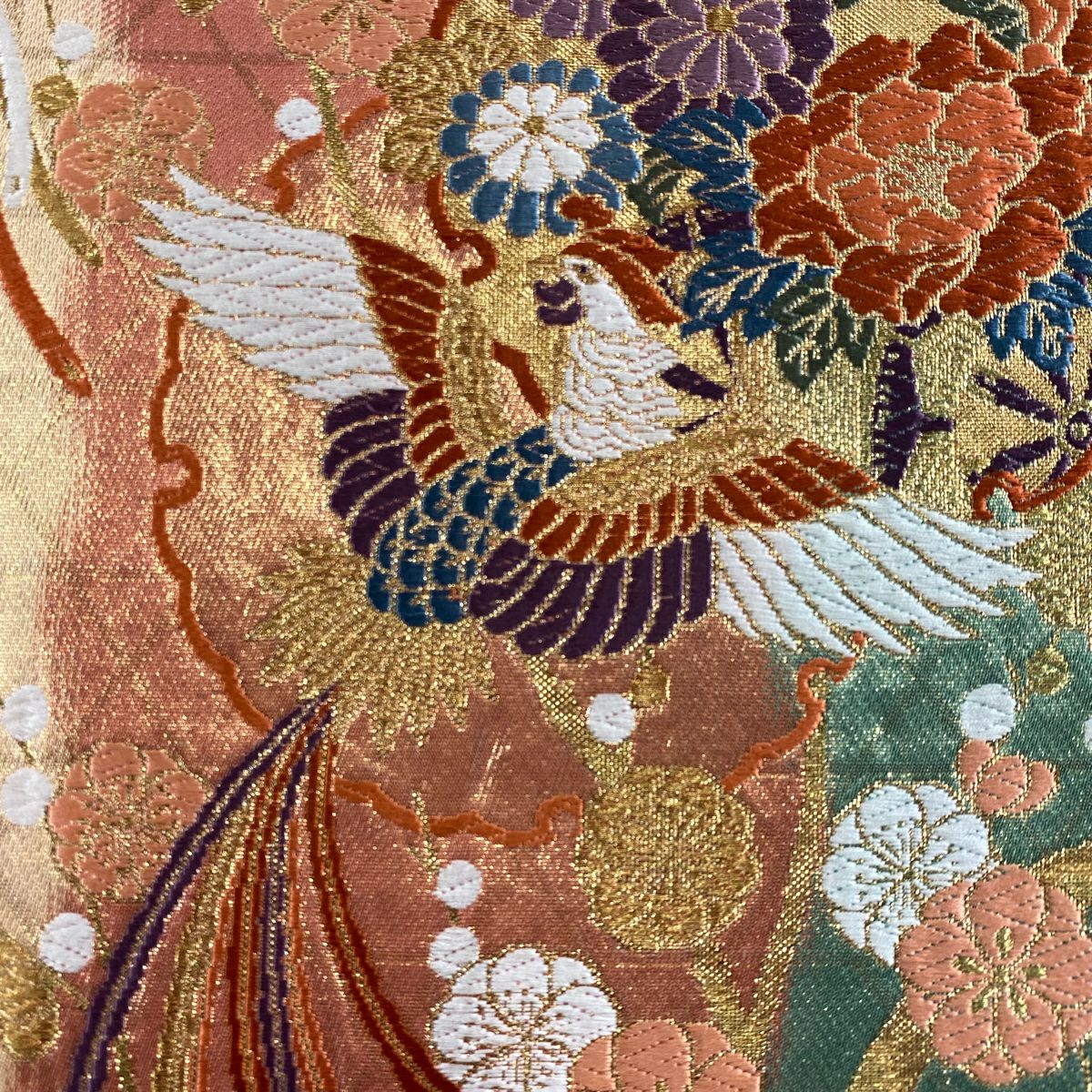 【庫存清倉】 袋帶 優品級 鳳凰 草花紋刺繡 金金箔 朱紅 六通 純蠶絲