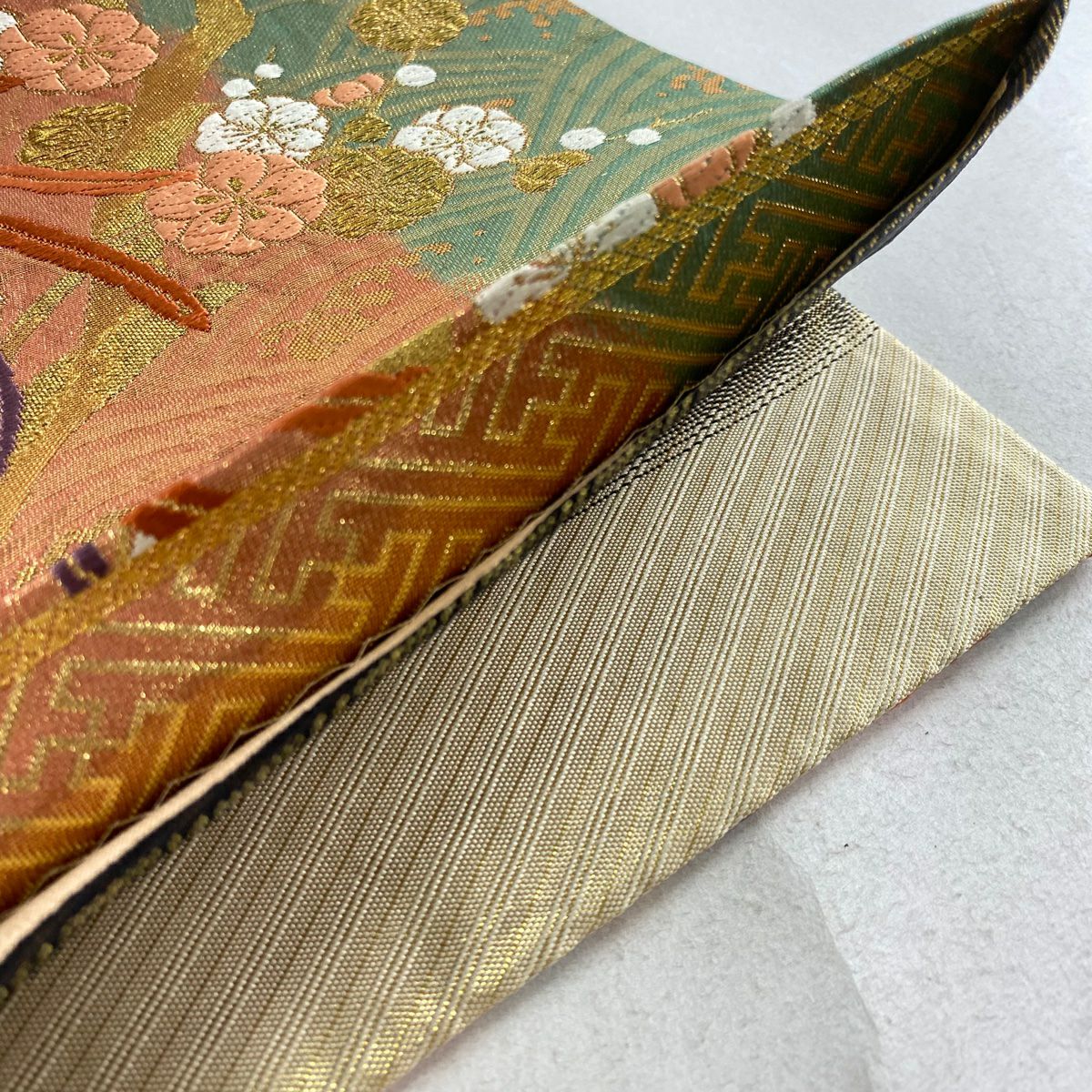 【庫存清倉】 袋帶 優品級 鳳凰 草花紋刺繡 金金箔 朱紅 六通 純蠶絲