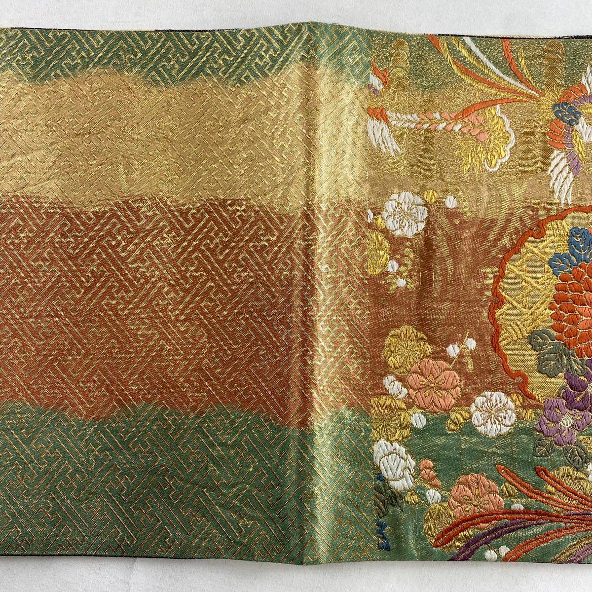 【庫存清倉】 袋帶 優品級 鳳凰 草花紋刺繡 金金箔 朱紅 六通 純蠶絲