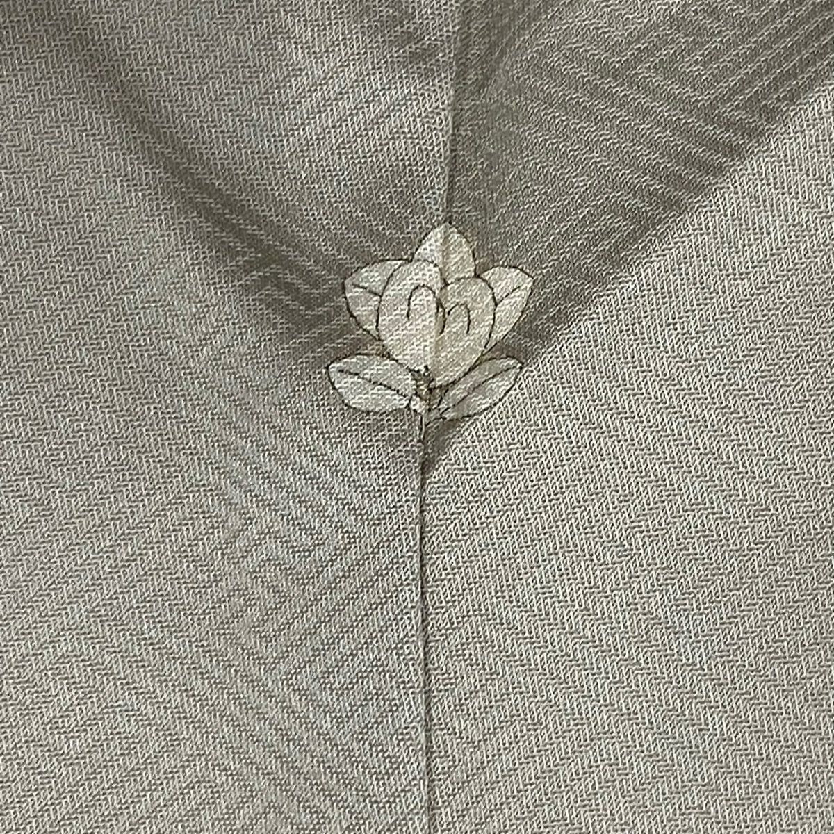 【庫存清倉】訪問服 身長162.5cm 袖長64cm M 雙層 扇子面 秋草刺繡 金彩裝飾 灰茶 純蠶絲 優品級 一つ紋