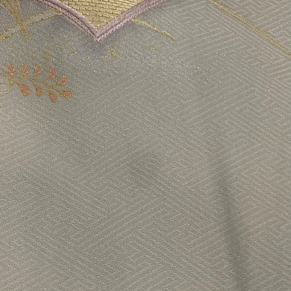 【庫存清倉】訪問服 身長162.5cm 袖長64cm M 雙層 扇子面 秋草刺繡 金彩裝飾 灰茶 純蠶絲 優品級 一つ紋