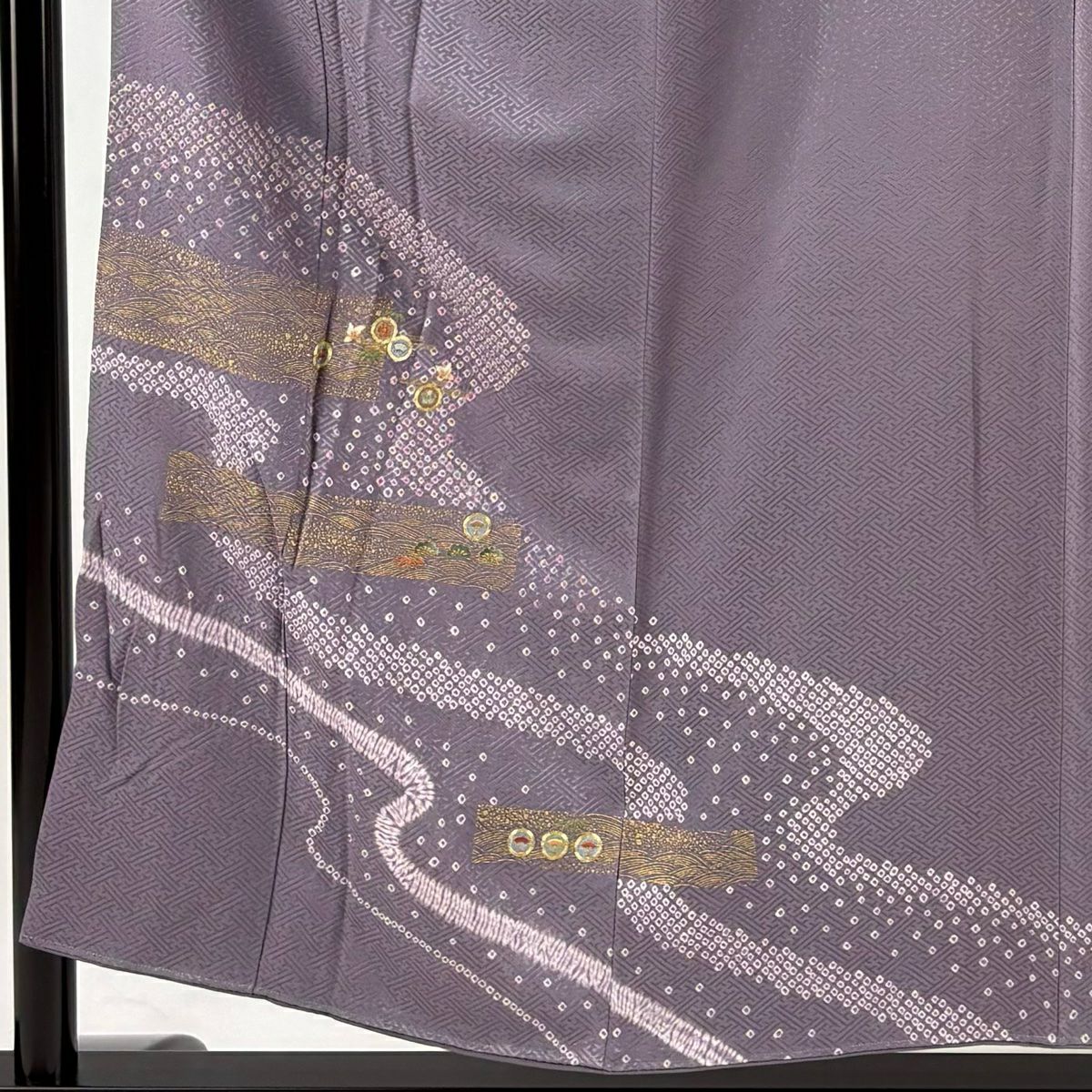 【清倉特賣】 付下 身長154cm 袖長63cm S 雙層 松樹竹子梅花 流水 絞染 刺繡 紫 純蠶絲 優品級