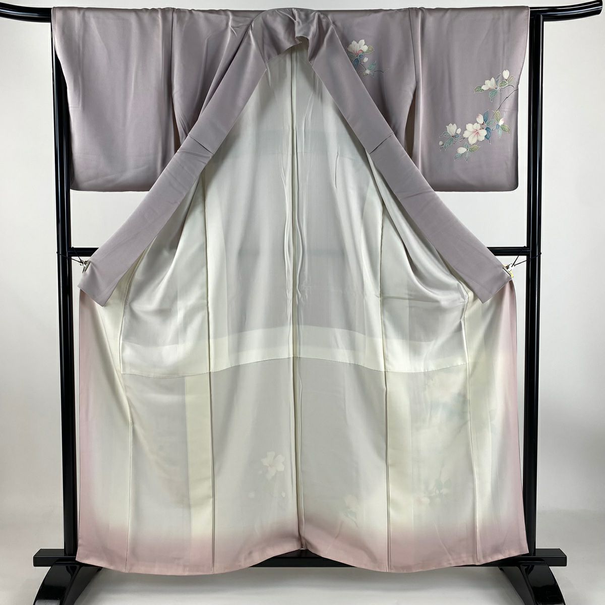 【庫存清倉】 付下 身長159.5cm 袖長64cm M 雙層 枝花 金銀彩 漸層 淺紫 純蠶絲 優品級