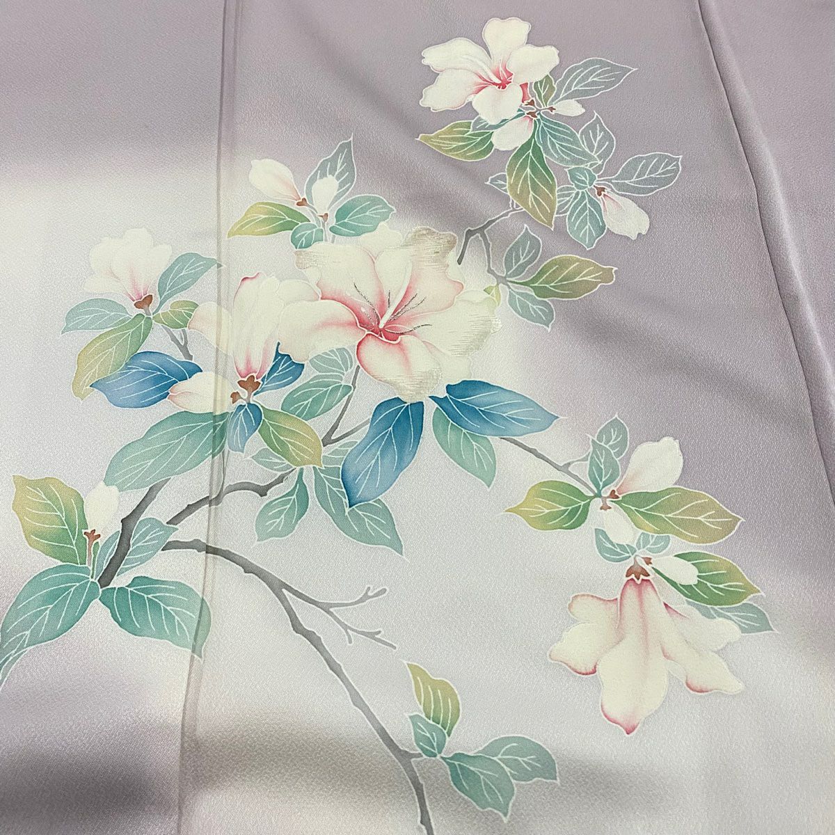 【庫存清倉】 付下 身長159.5cm 袖長64cm M 雙層 枝花 金銀彩 漸層 淺紫 純蠶絲 優品級