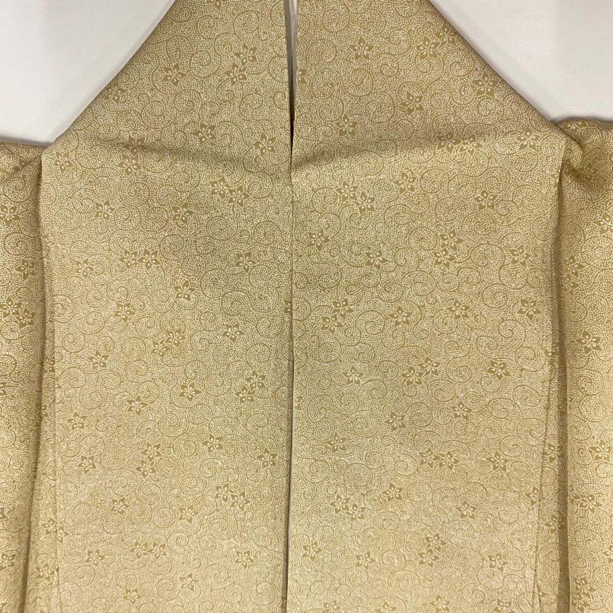 【庫存清倉】 江戶小紋 身長159cm 袖長65cm M 雙層 落款 花唐草紋 薄茶 純蠶絲 名品級