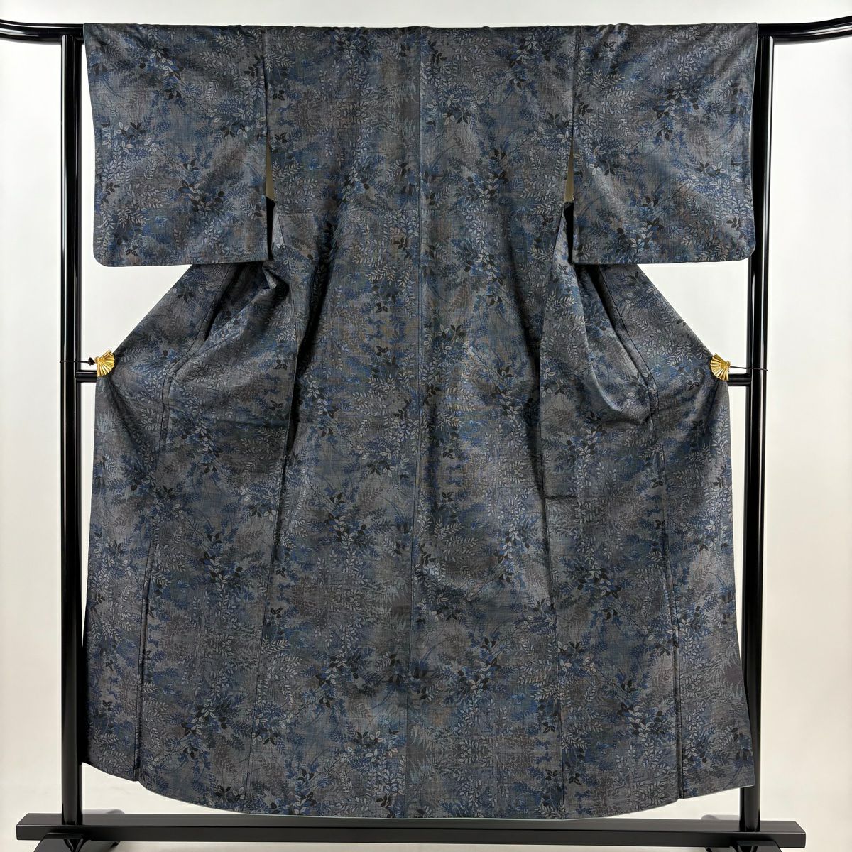 【庫存清倉】 紬織 身長155cm 袖長63cm S 雙層 葉子 輪廓 青灰色 純蠶絲 名品級