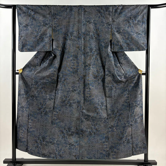 【庫存清倉】 紬織 身長155cm 袖長63cm S 雙層 葉子 輪廓 青灰色 純蠶絲 名品級