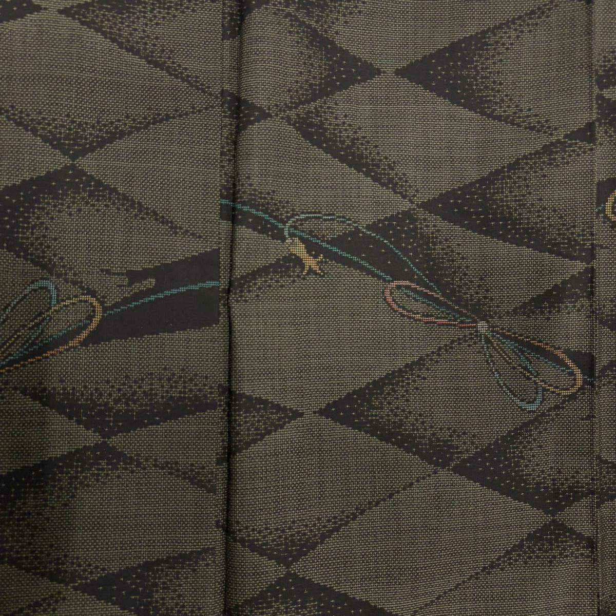 【庫存清倉】 大島紬織 身長151.5cm 袖長63cm S 雙層 純泥染 證書齊全 組紐 菱形 茶綠 純蠶絲 美品 名品級