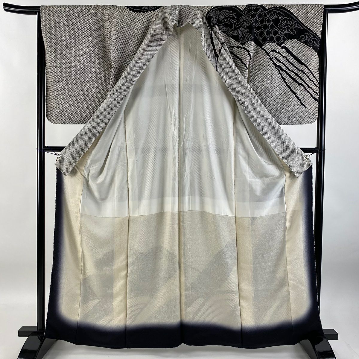 【庫存清倉】訪問服 身長161.5cm 袖長64.5cm M 雙層 鳥波頭 絞染 黑灰 純蠶絲 名品級