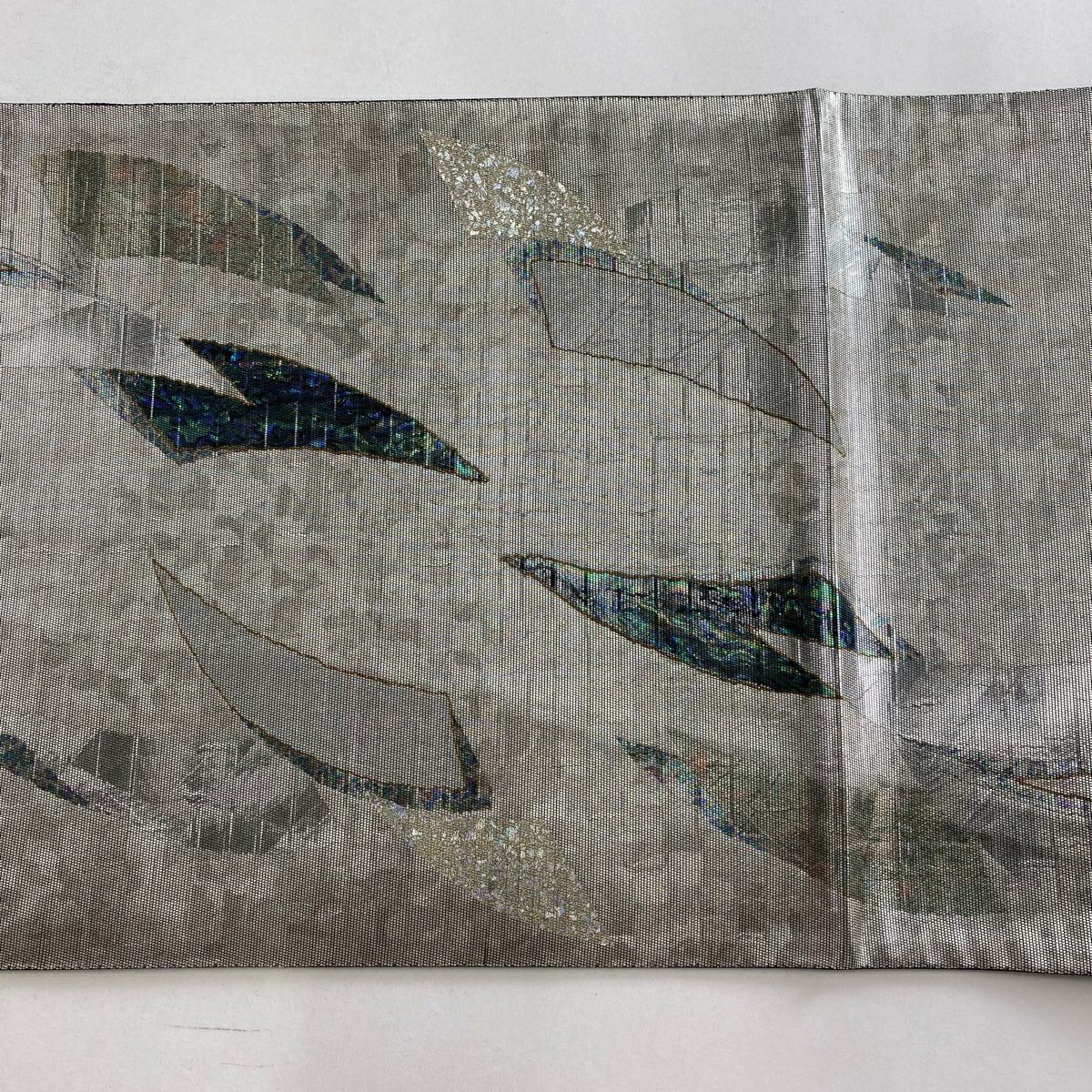 【庫存清倉】 袋帶 優品級 市松樹 幾何學 金金箔 銀色 大鼓圖案 純蠶絲