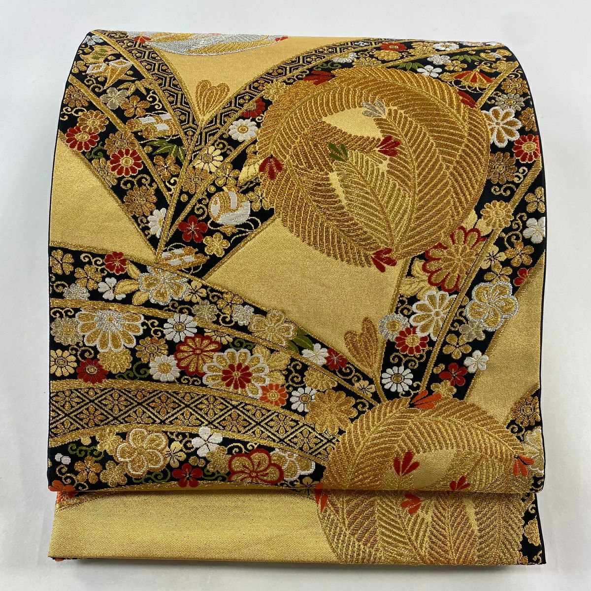 【庫存清倉】 袋帶 美品 秀品級 若松樹圓文 寶物滿載 金銀絲 金金箔 金色 六通 純蠶絲