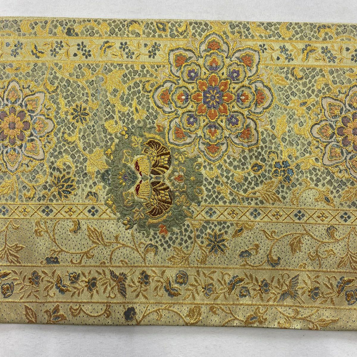 【庫存清倉】 袋帶 美品 名品級 華紋 向鳥 金絲 金金箔 金色 六通 純蠶絲