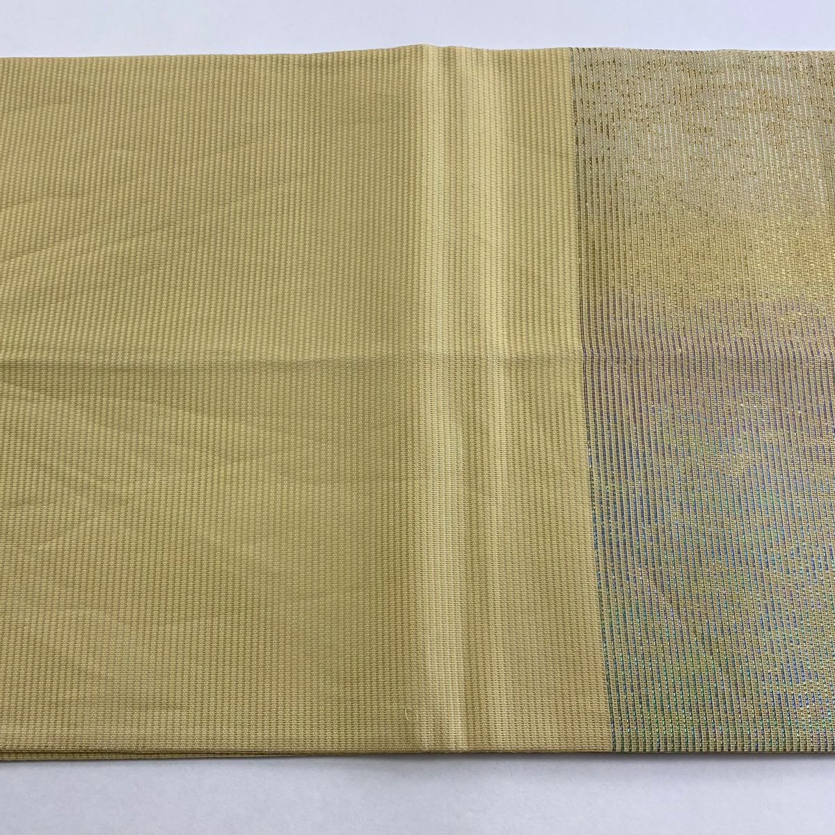 【庫存清倉】 袋帶 名品級 絽 夏帶 幾何學 金金箔 淡黃 六通 純蠶絲