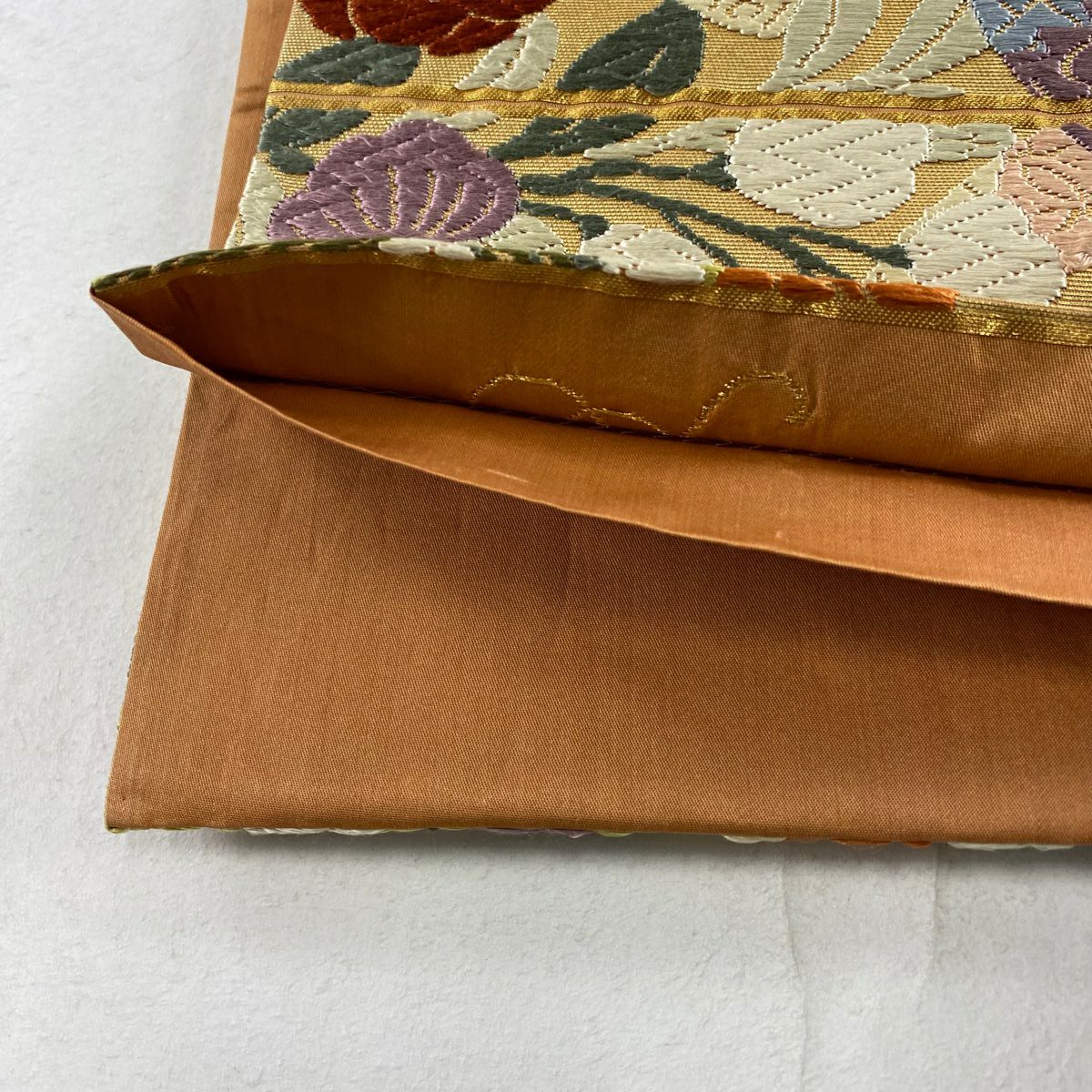 【庫存清倉】 袋帶 名品級 御所車 草花紋 唐織 金金箔 金色 六通 純蠶絲