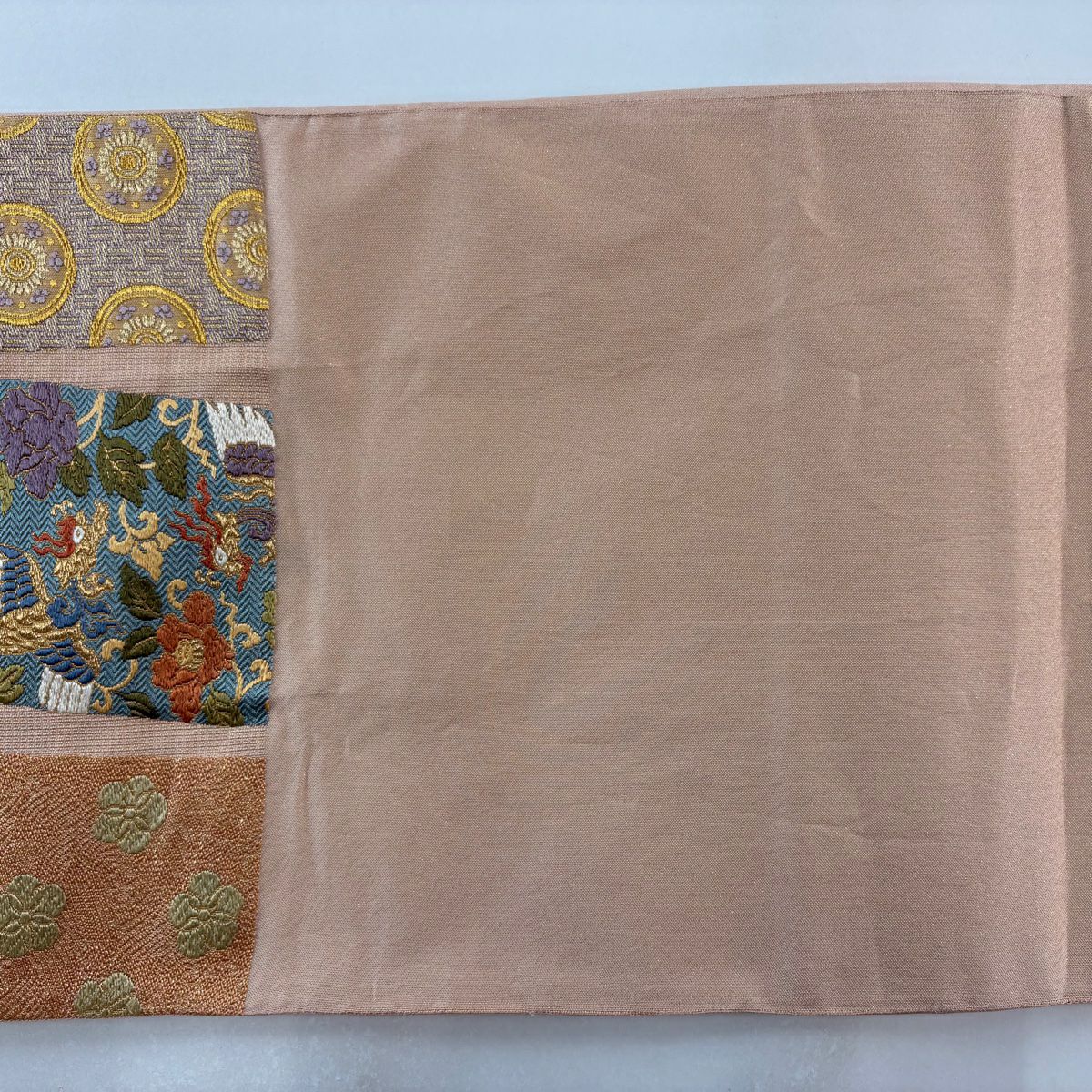 【庫存清倉】 袋帶 美品 名品級 色紙 名物裂 金絲 唐織 淺橙 六通 純蠶絲
