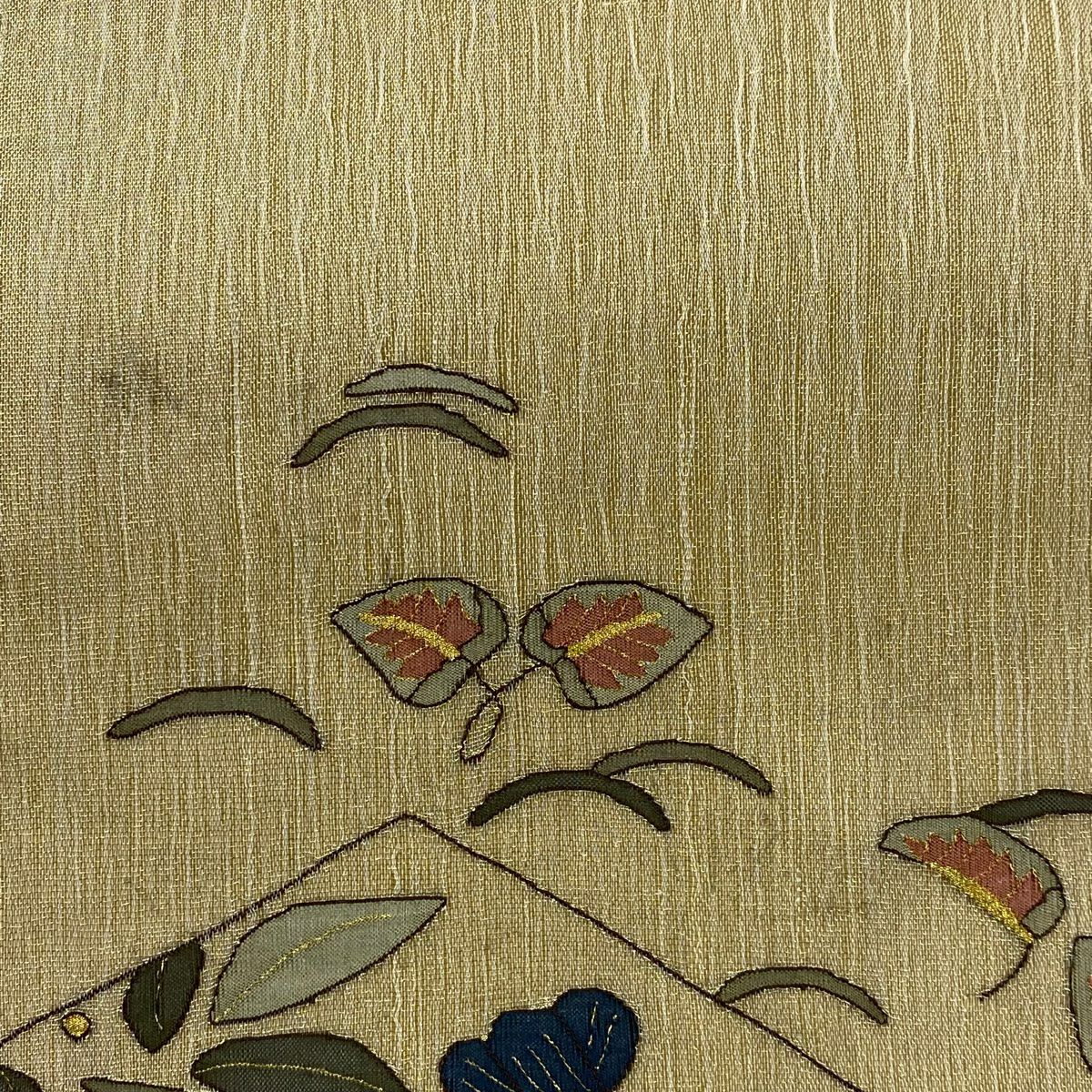 【清倉特賣】 袋帶 逸品級 夏帶 草花紋紋 菱形 金銀線 金色 大鼓圖案 純蠶絲