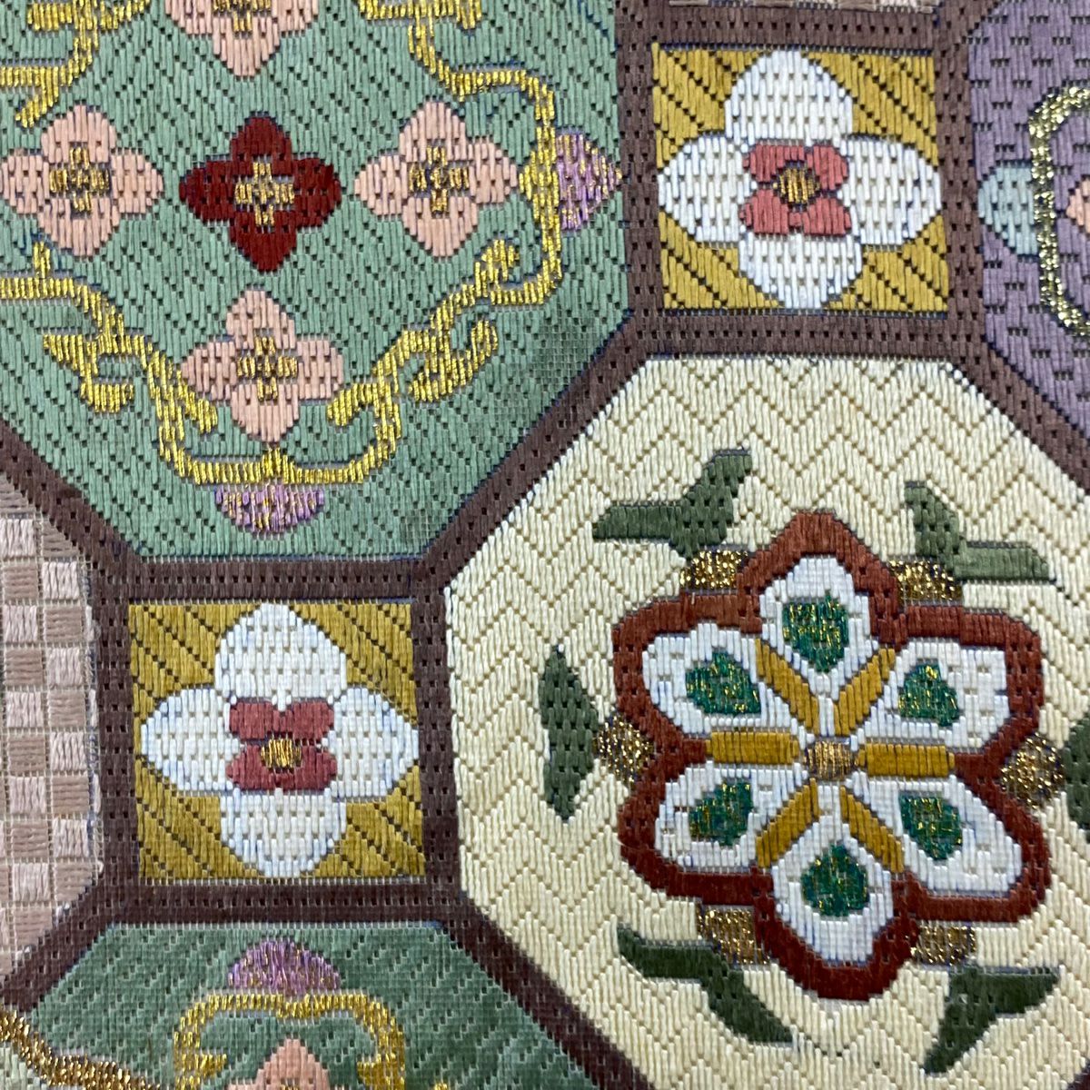 【庫存清倉】 袋帶 逸品級 蜀江華紋 刺繡 金金箔 灰紫 全通 純蠶絲