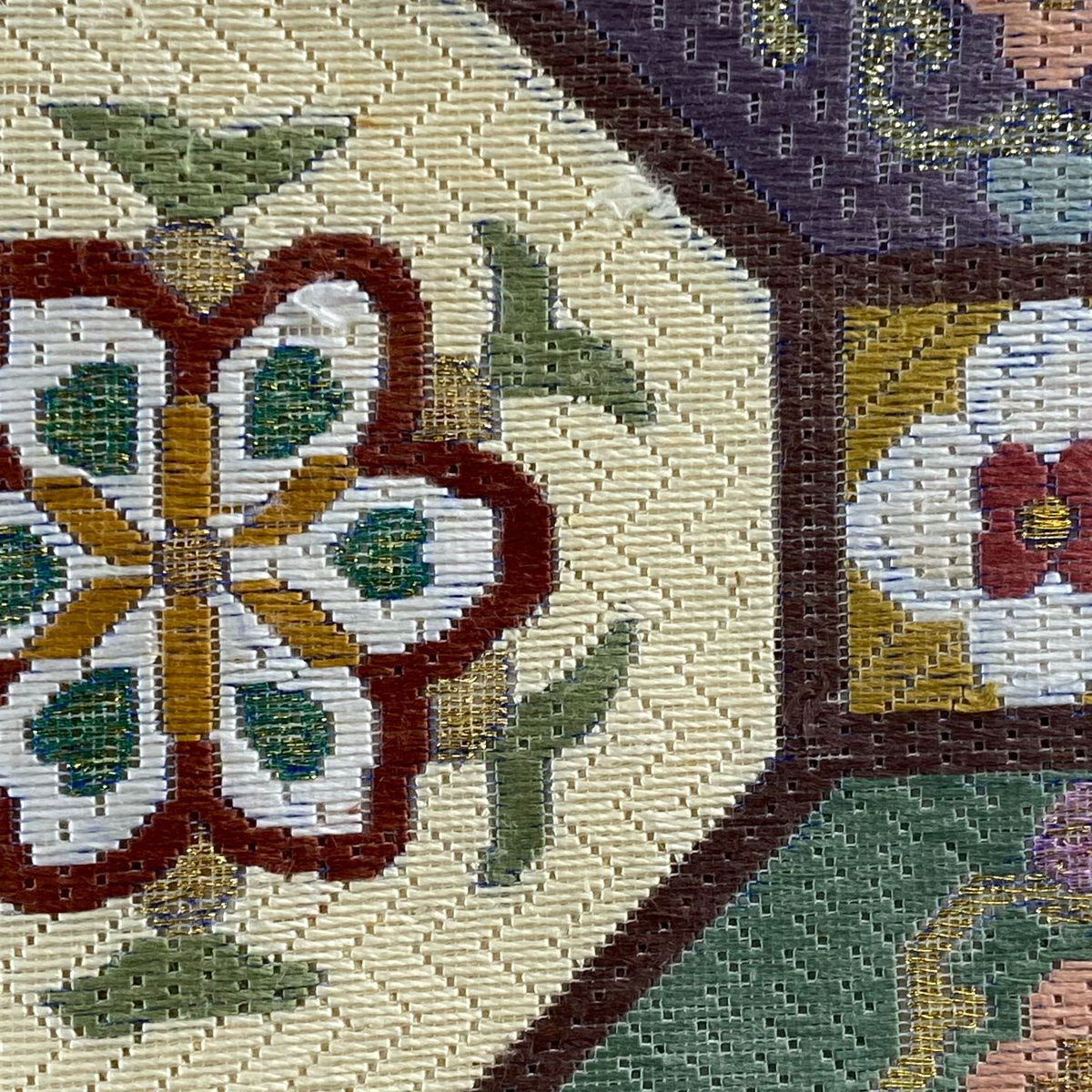 【庫存清倉】 袋帶 逸品級 蜀江華紋 刺繡 金金箔 灰紫 全通 純蠶絲