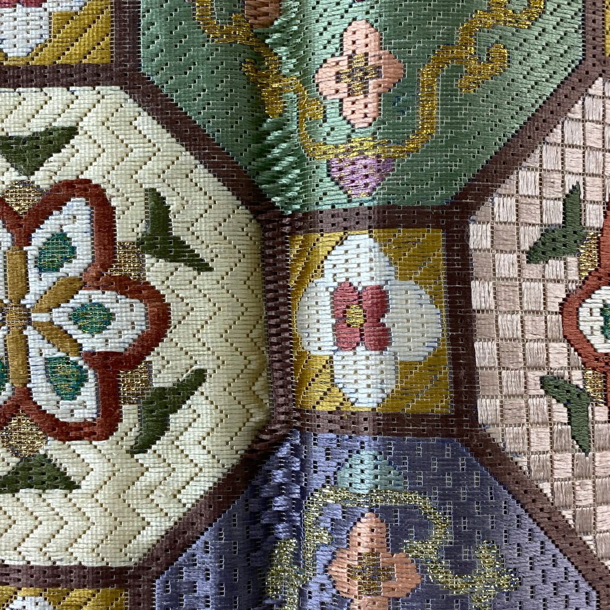 【庫存清倉】 袋帶 逸品級 蜀江華紋 刺繡 金金箔 灰紫 全通 純蠶絲