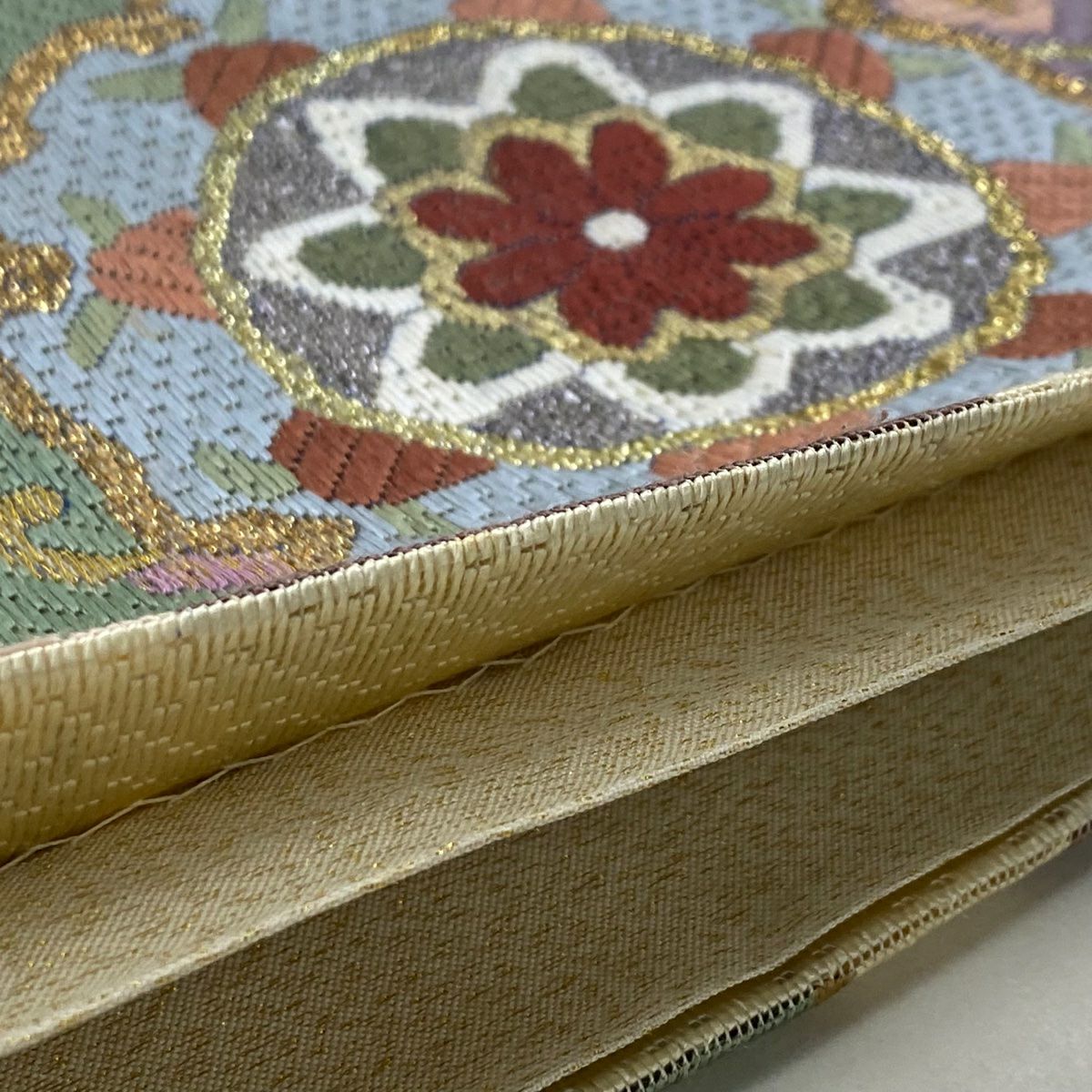 【庫存清倉】 袋帶 逸品級 蜀江華紋 刺繡 金金箔 灰紫 全通 純蠶絲