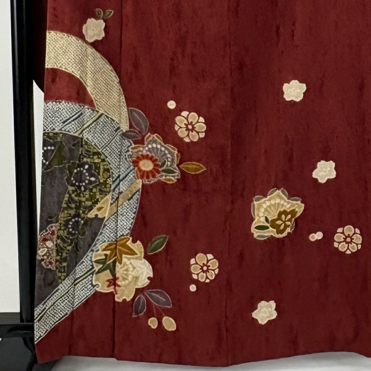 【庫存清倉】振袖禮服 身長163.5cm 袖長67.5cm L 雙層 櫻花 梅花花 金銀彩 紅茶 純蠶絲 名品級