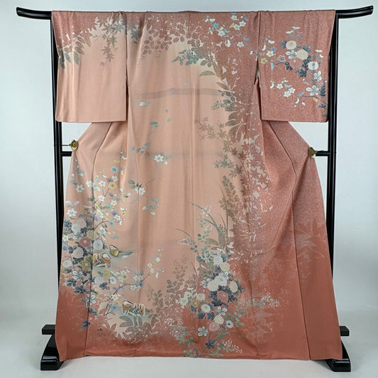訪問服 身長171cm 袖長69cm L 雙層 鴛鴦 菊花 漸層 鮭粉色 純蠶絲 名品級