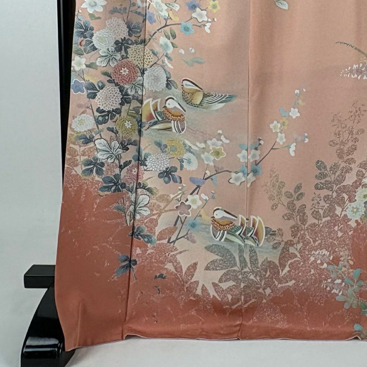 訪問服 身長171cm 袖長69cm L 雙層 鴛鴦 菊花 漸層 鮭粉色 純蠶絲 名品級