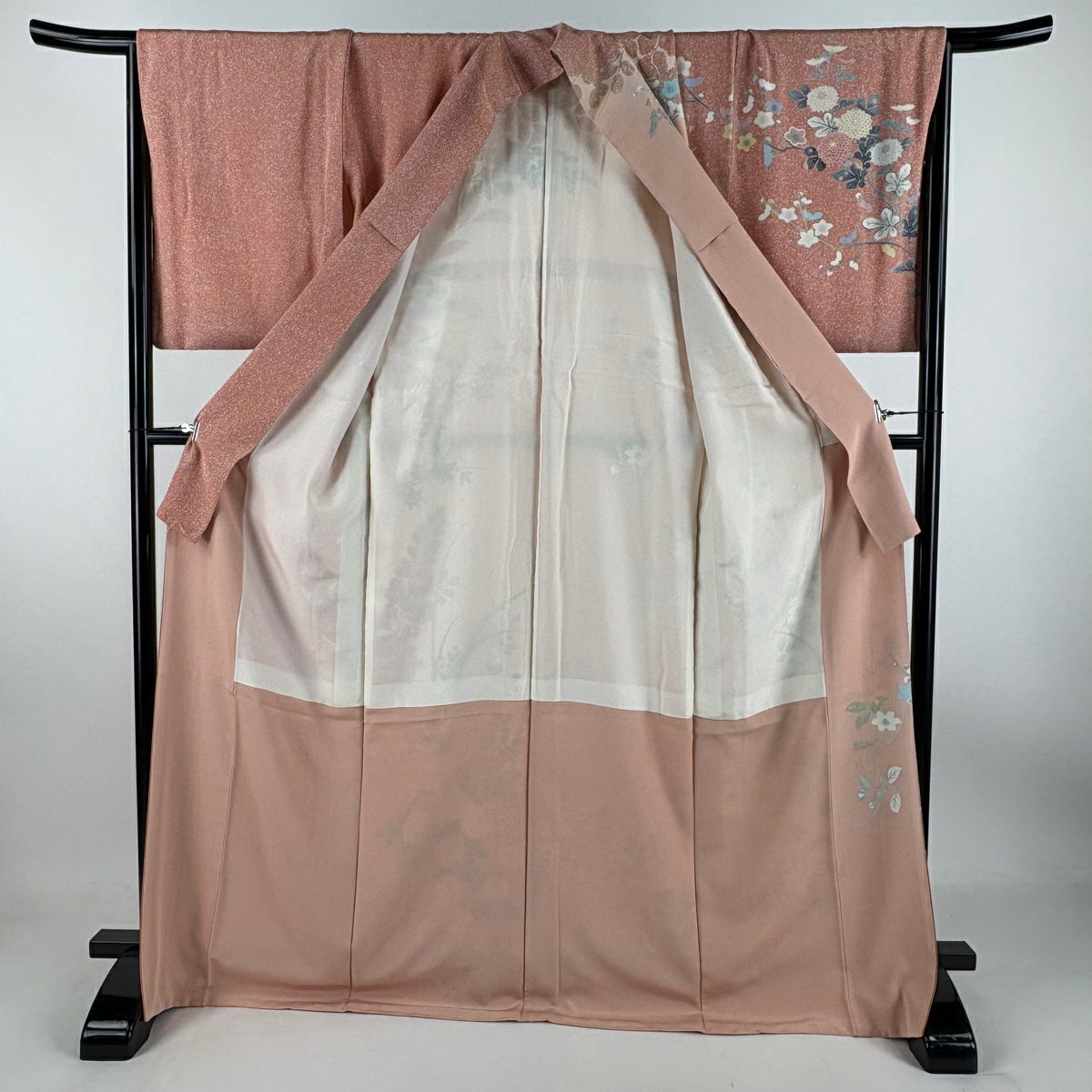 訪問服 身長171cm 袖長69cm L 雙層 鴛鴦 菊花 漸層 鮭粉色 純蠶絲 名品級