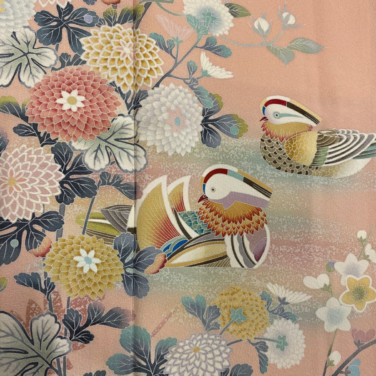 訪問服 身長171cm 袖長69cm L 雙層 鴛鴦 菊花 漸層 鮭粉色 純蠶絲 名品級