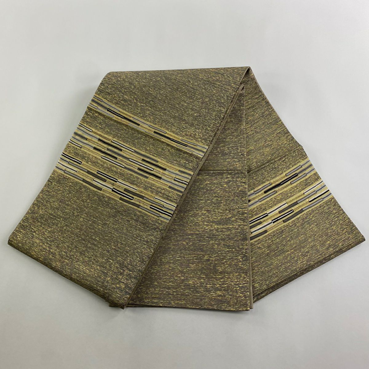 【庫存清倉】 袋帶 美品 名品級 橫段 幾何學 金絲 金色 大鼓圖案 純蠶絲