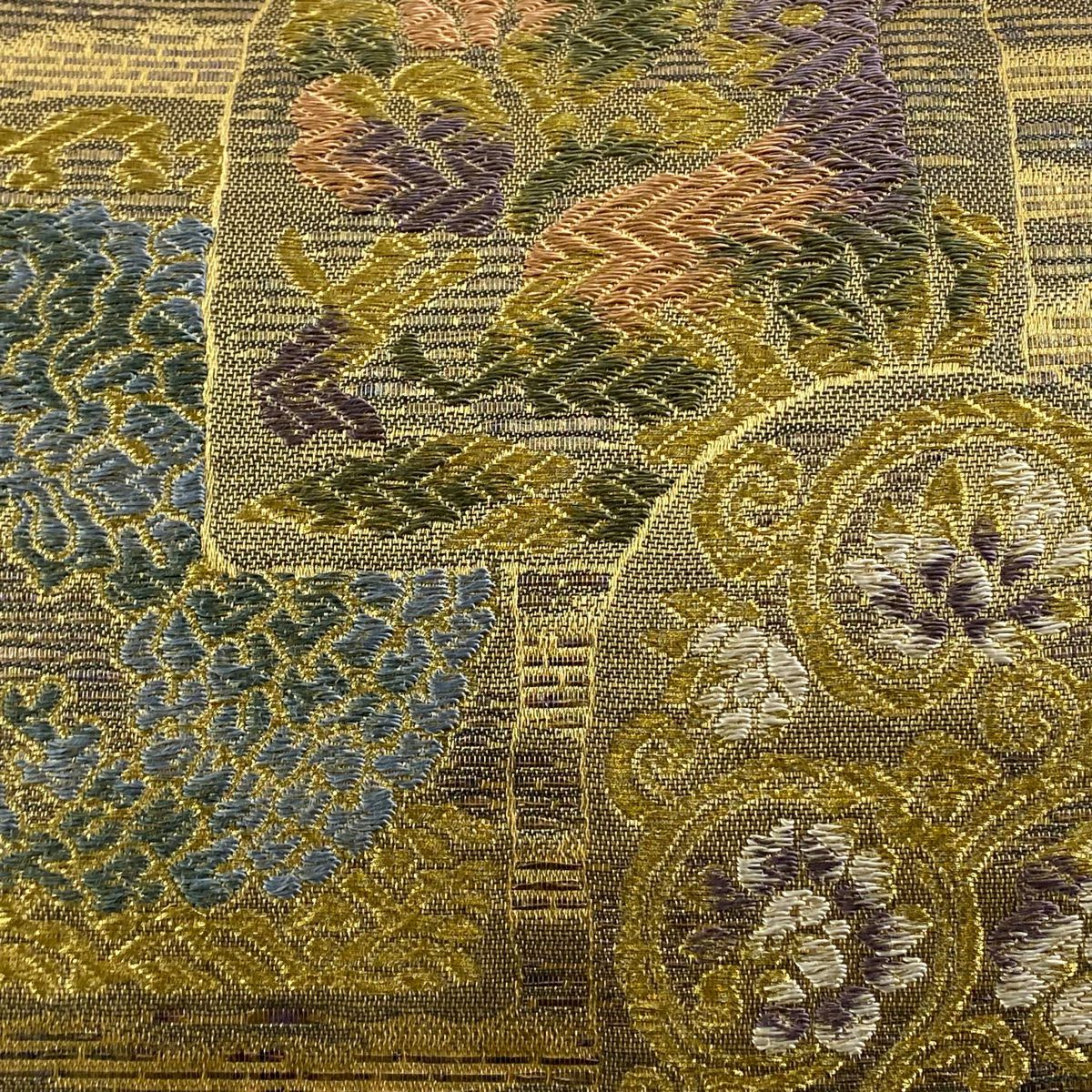 【庫存清倉】 袋帶 美品 名品級 花兔 花唐草紋 金絲 金金箔 金 六通 純蠶絲