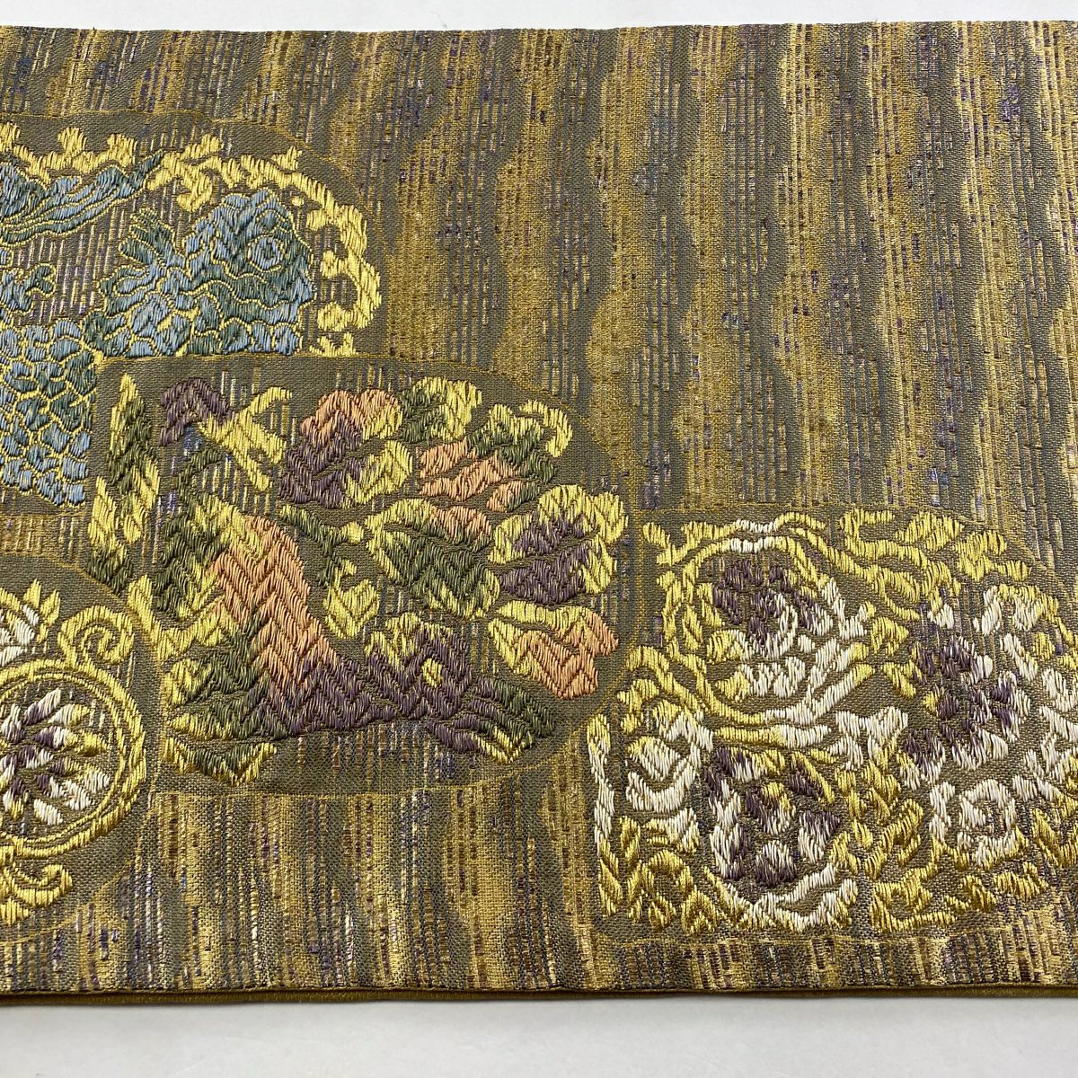 【庫存清倉】 袋帶 美品 名品級 花兔 花唐草紋 金絲 金金箔 金 六通 純蠶絲