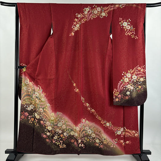 【庫存清倉】振袖禮服 身長160.5cm 袖長63.5cm S 雙層 徳永憲峯 落款あり 辻花染 金通し 金銀彩 紅 純蠶絲 美品 逸品級