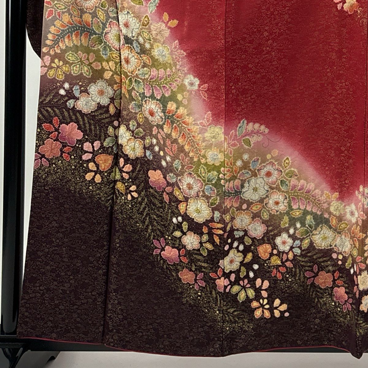 【庫存清倉】振袖禮服 身長160.5cm 袖長63.5cm S 雙層 徳永憲峯 落款あり 辻花染 金通し 金銀彩 紅 純蠶絲 美品 逸品級