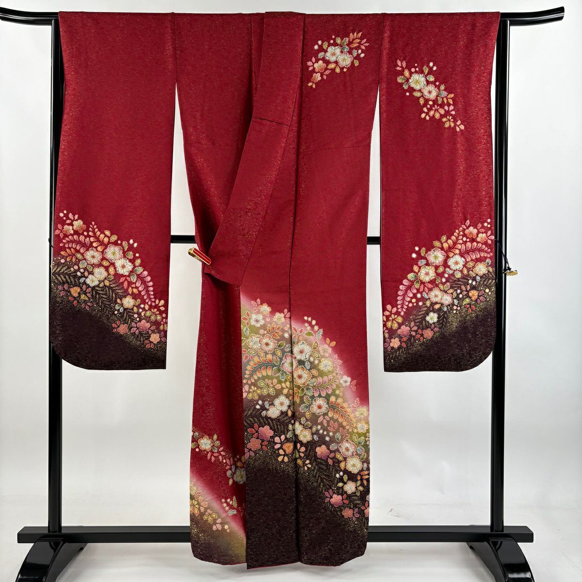 【庫存清倉】振袖禮服 身長160.5cm 袖長63.5cm S 雙層 徳永憲峯 落款あり 辻花染 金通し 金銀彩 紅 純蠶絲 美品 逸品級