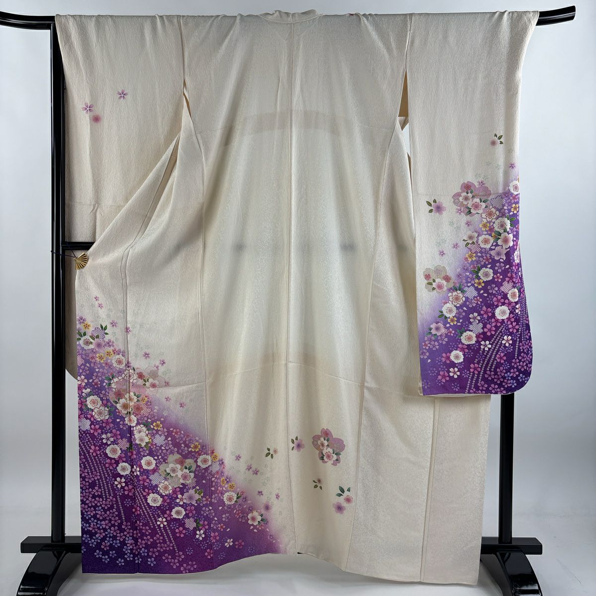 【庫存清倉】振袖禮服 身長162cm 袖長69.5cm L 雙層 櫻花 金銀彩 奶油色 純蠶絲 逸品級