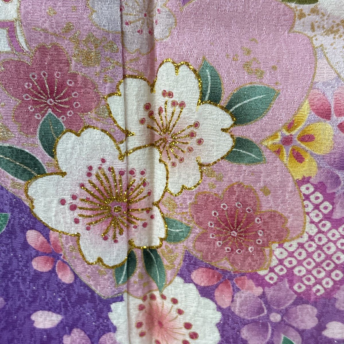 【庫存清倉】振袖禮服 身長162cm 袖長69.5cm L 雙層 櫻花 金銀彩 奶油色 純蠶絲 逸品級