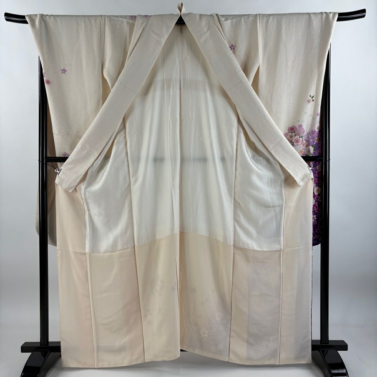 【庫存清倉】振袖禮服 身長162cm 袖長69.5cm L 雙層 櫻花 金銀彩 奶油色 純蠶絲 逸品級