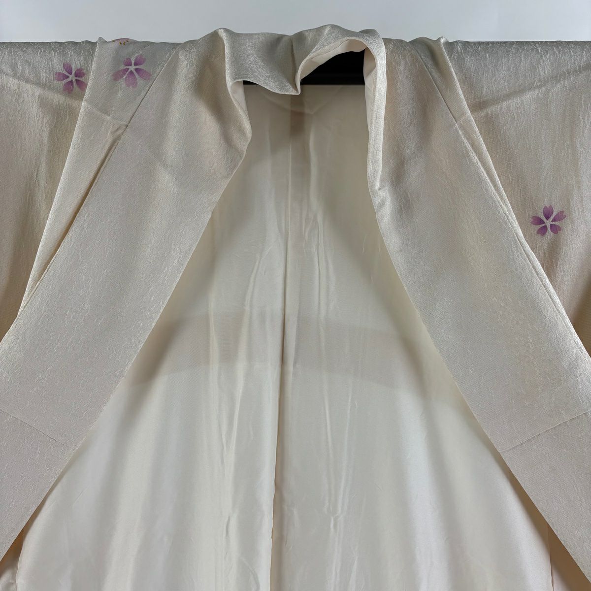 【庫存清倉】振袖禮服 身長162cm 袖長69.5cm L 雙層 櫻花 金銀彩 奶油色 純蠶絲 逸品級