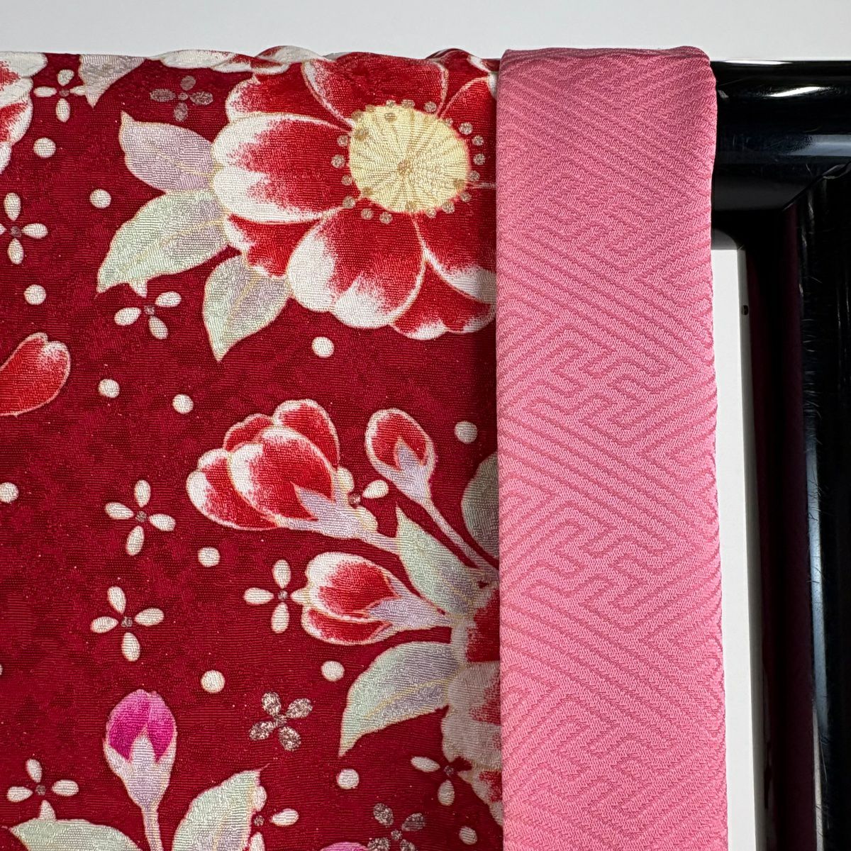【庫存清倉】振袖禮服 身長167.5cm 袖長66cm M 雙層 手鞠 櫻花 金銀彩 刺繡 紅 純蠶絲 美品 逸品級