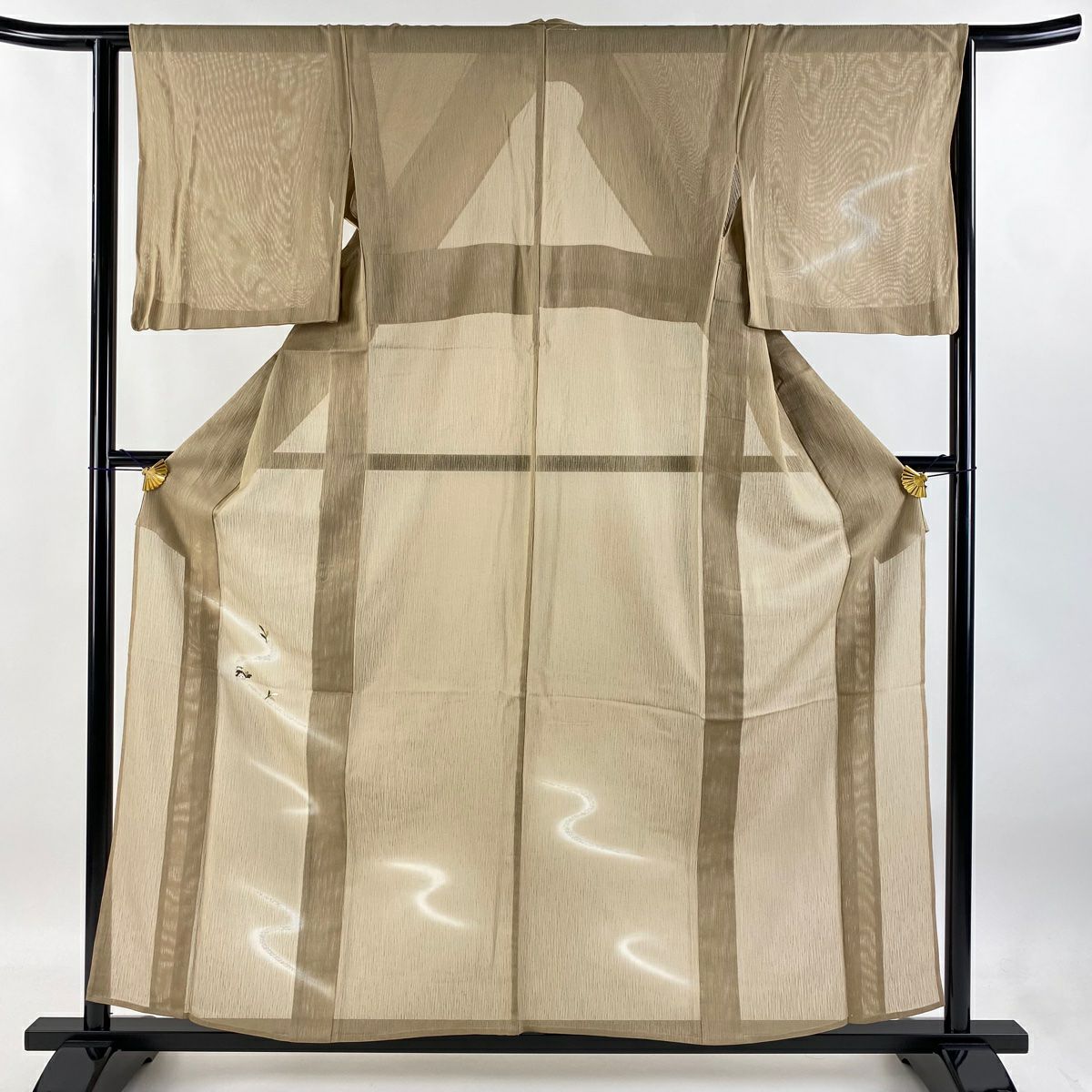 【庫存清倉】 付下 身長157cm 袖長62.5cm S 薄料 鴛鴦 流水 金銀彩 刺繡 淡茶 純蠶絲 優品級