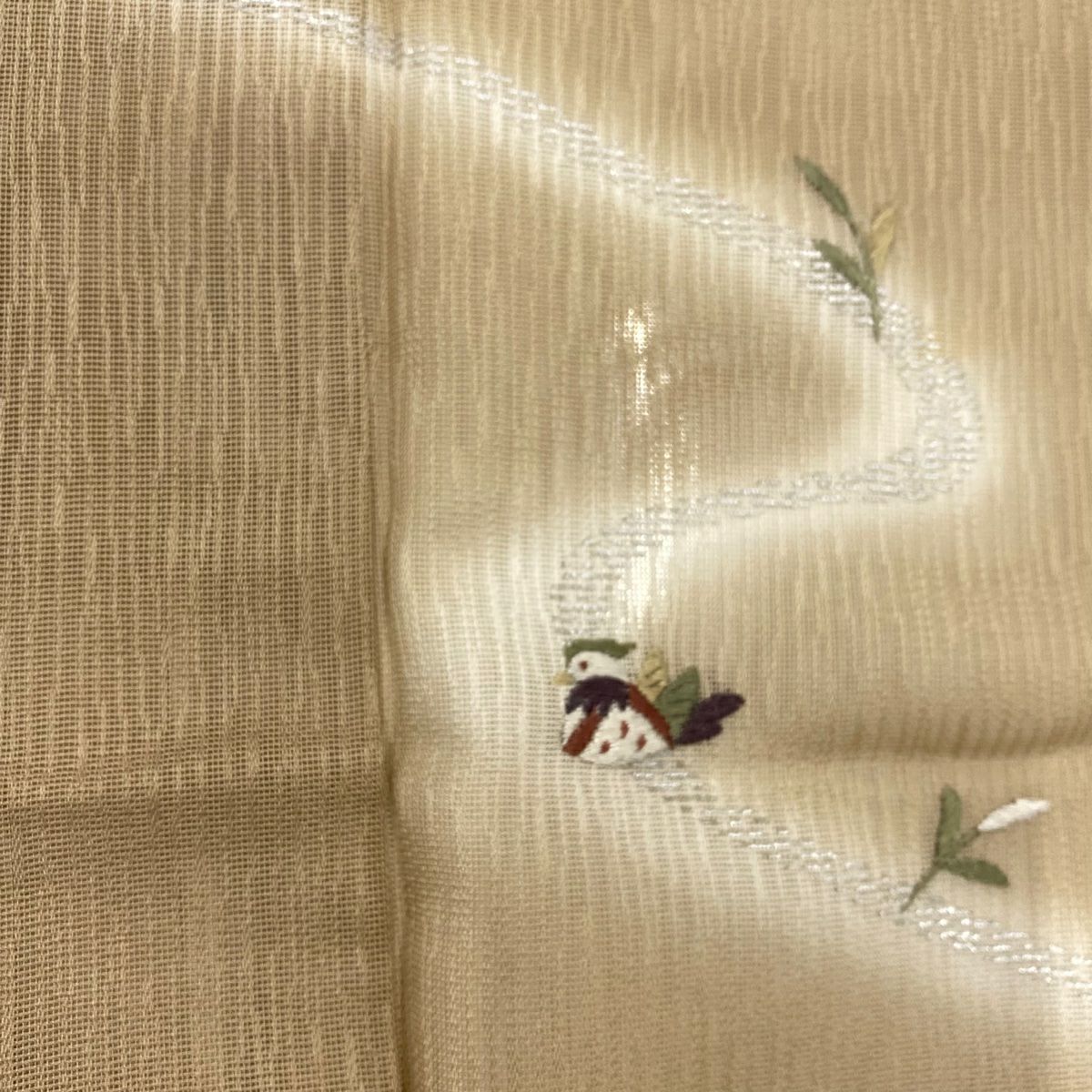 【庫存清倉】 付下 身長157cm 袖長62.5cm S 薄料 鴛鴦 流水 金銀彩 刺繡 淡茶 純蠶絲 優品級