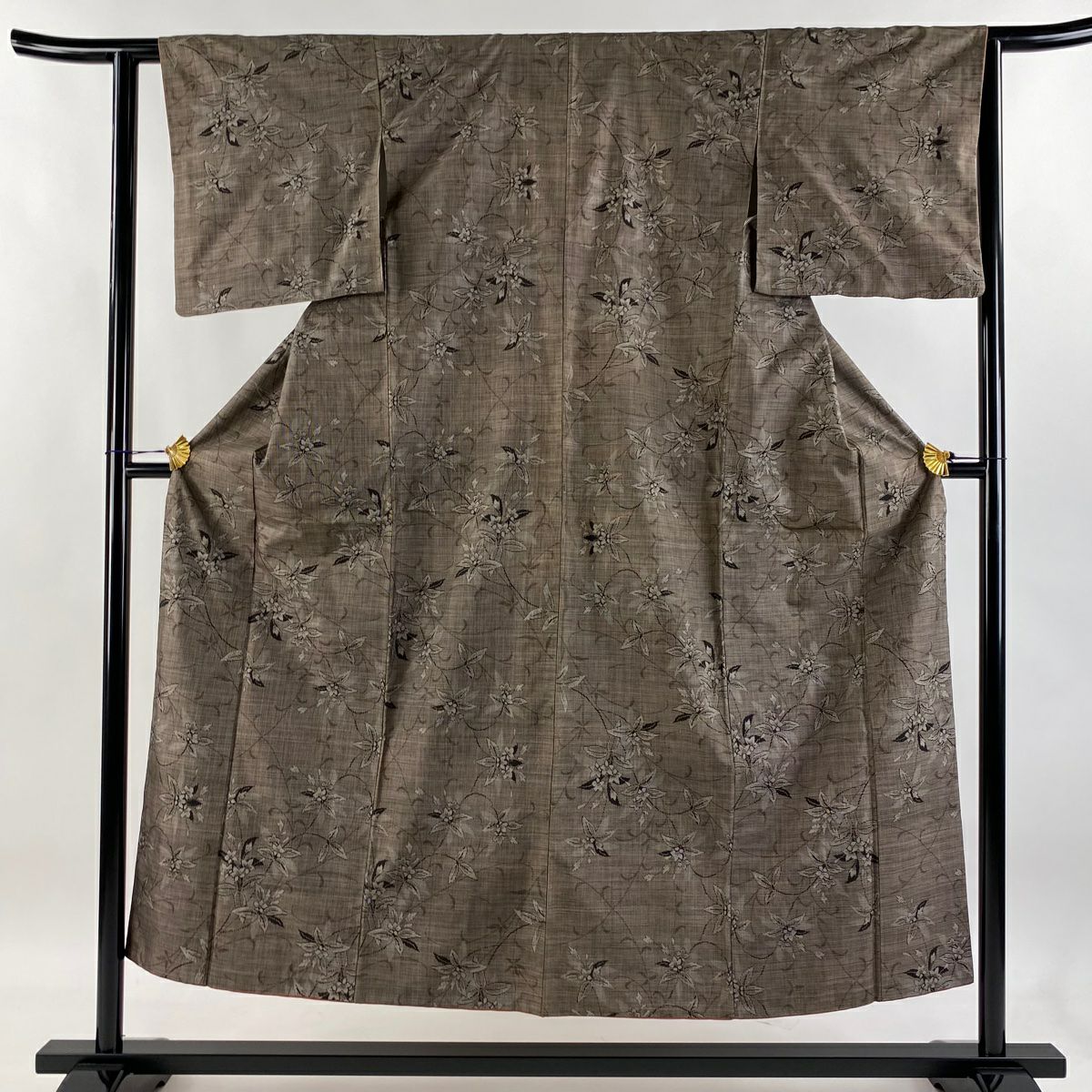 【庫存清倉】 紬織織 身長150.5cm 袖長61cm S 雙層 草花紋紋 焦茶 純蠶絲 優品級