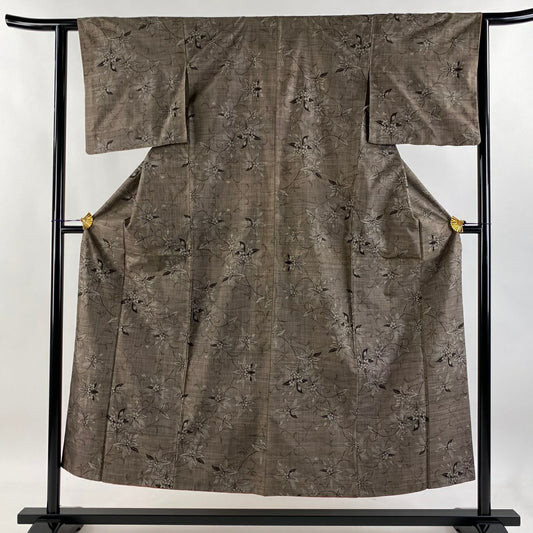 【庫存清倉】 紬織織 身長150.5cm 袖長61cm S 雙層 草花紋紋 焦茶 純蠶絲 優品級