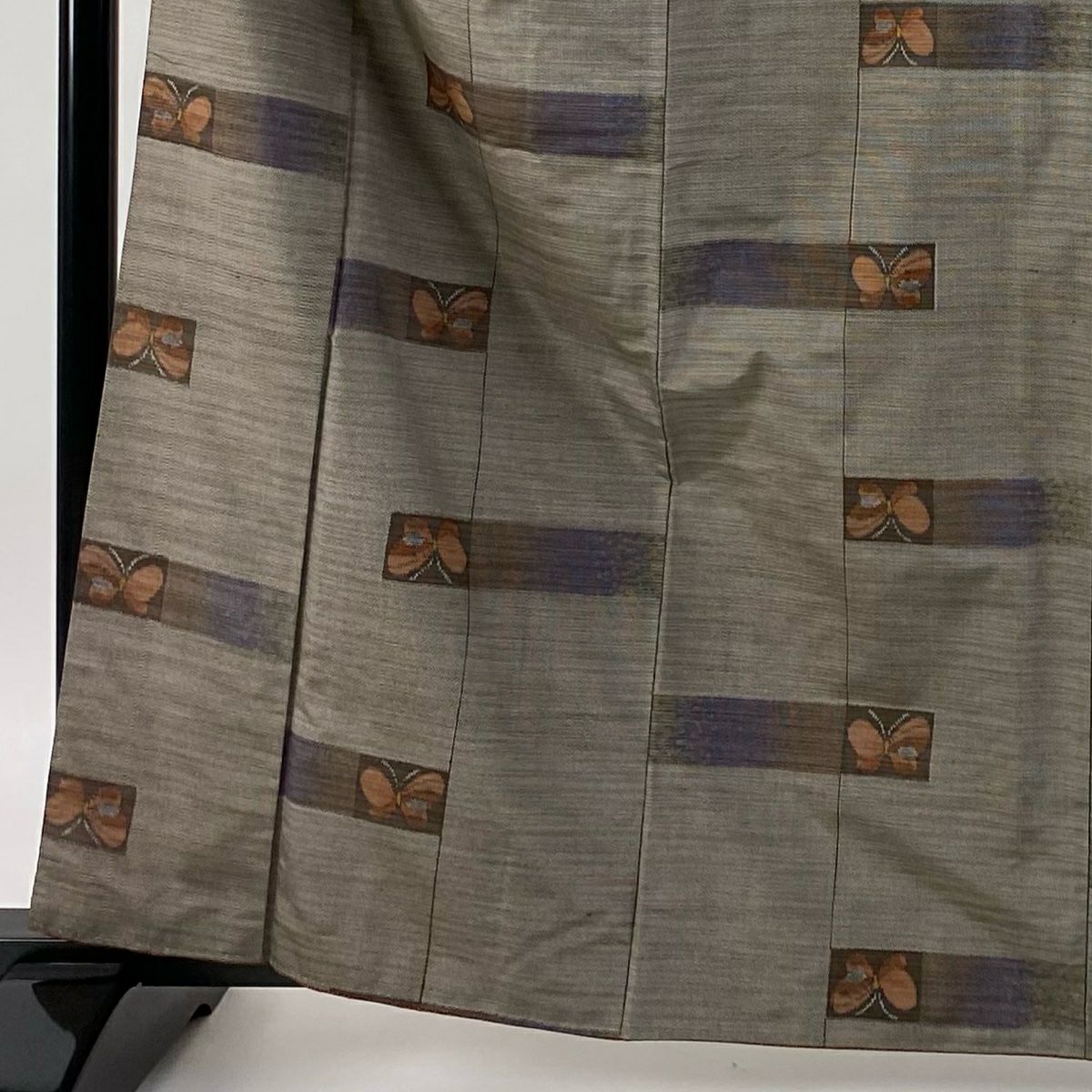 【庫存清倉】 紬織 身長163cm 袖長63cm S 雙層 蝶 幾何圖案 焦茶 純蠶絲 美品 秀品級