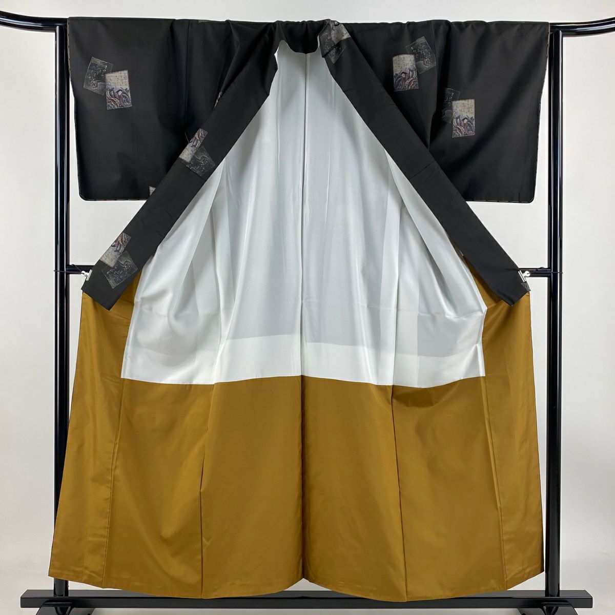 【庫存清倉】 紬織 身長155.5cm 袖長64.5cm M 雙層 牌子 人物 墨色 純蠶絲 名品級