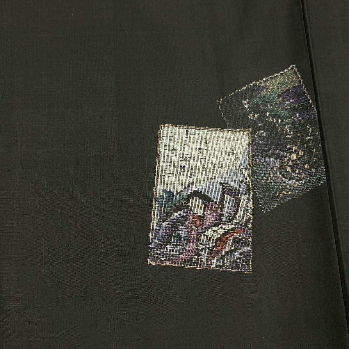 【庫存清倉】 紬織 身長155.5cm 袖長64.5cm M 雙層 牌子 人物 墨色 純蠶絲 名品級