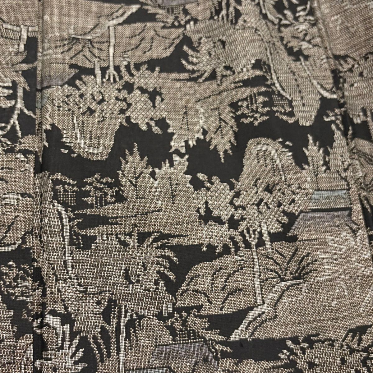 【庫存清倉】 紬織 身長154.5cm 袖長63cm S 雙層 家屋 樹木 墨 黑 純蠶絲 名品級