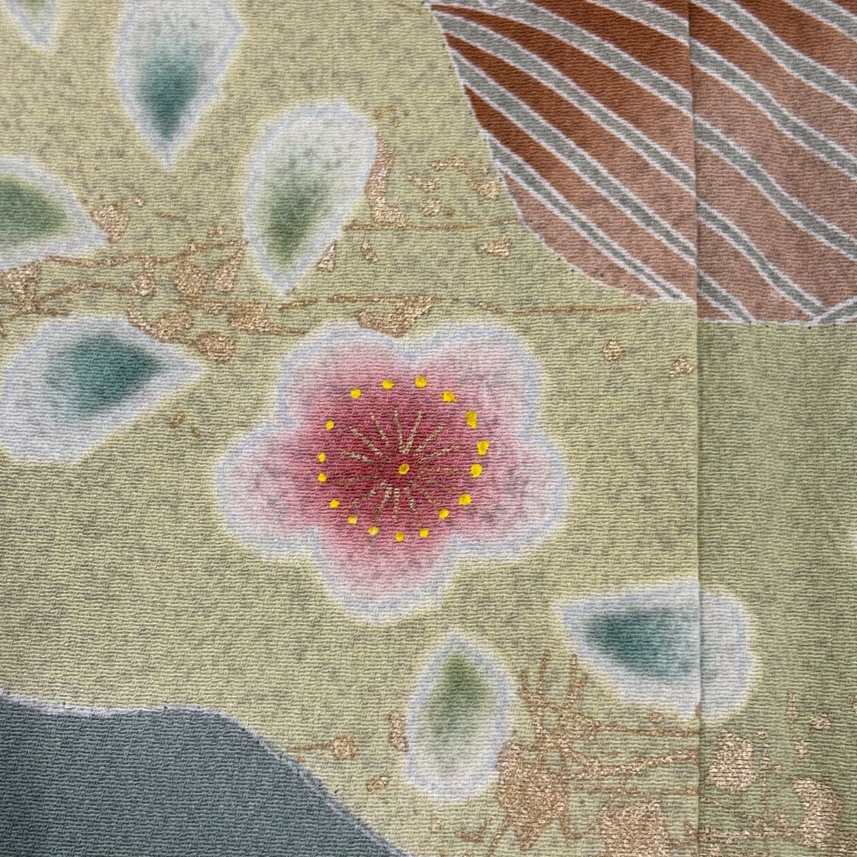 【庫存清倉】訪問服 身長153.5cm 袖長62.5cm S 雙層 華紋 花唐草紋 金銀彩 絞染 淺綠 純蠶絲 名品級