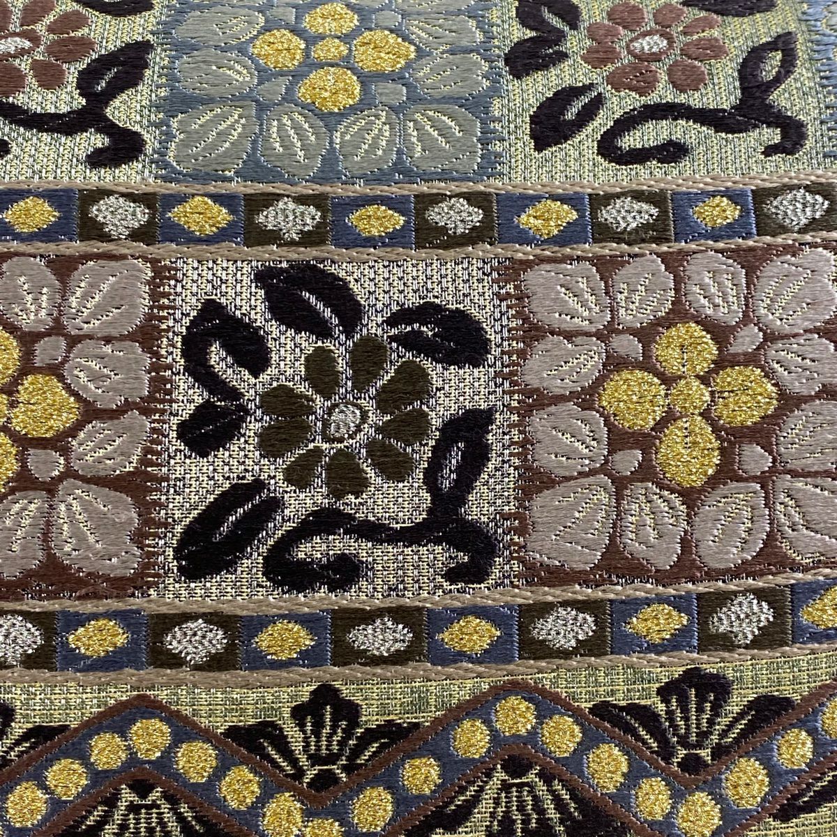 【庫存清倉】 袋帶 名品級 草花紋紋 段紋刺繡 金銀彩 灰 深藍 六通 純蠶絲